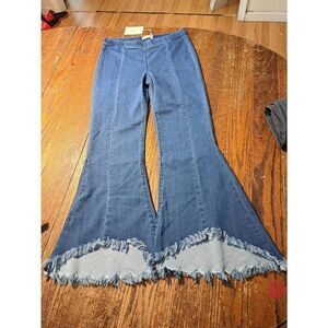 New Cello Medium Flare Leg Pull-On Stretch Denim Pants Raw Uneven Hem AB37189M